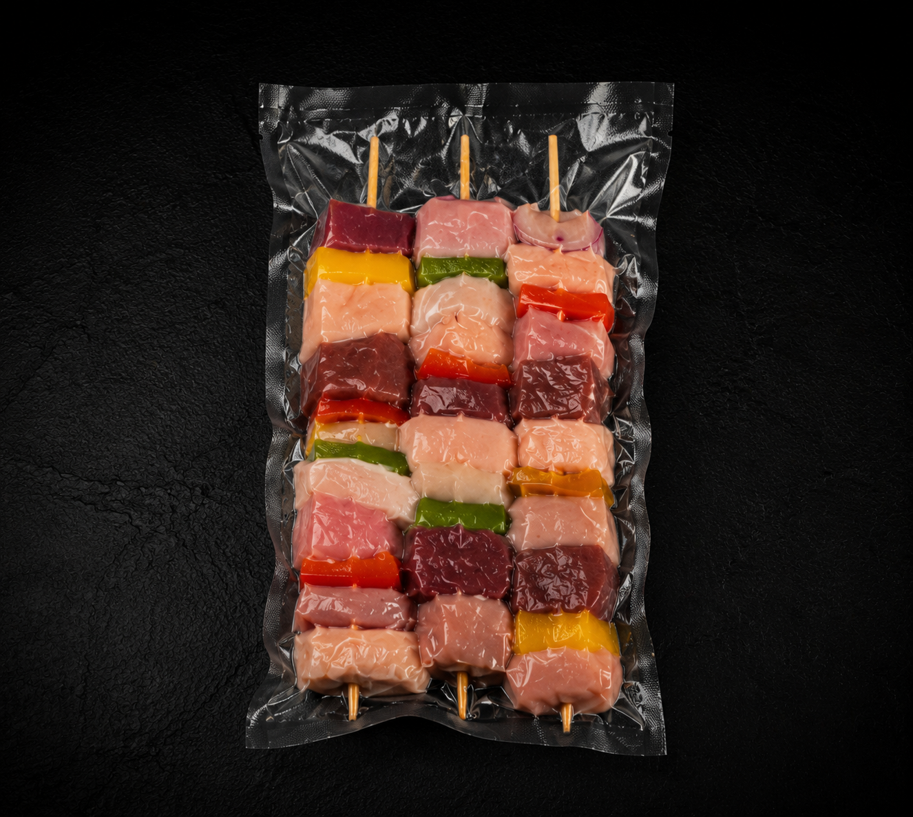 Brochetas Mixtas (Res, Cerdo y Pollo)