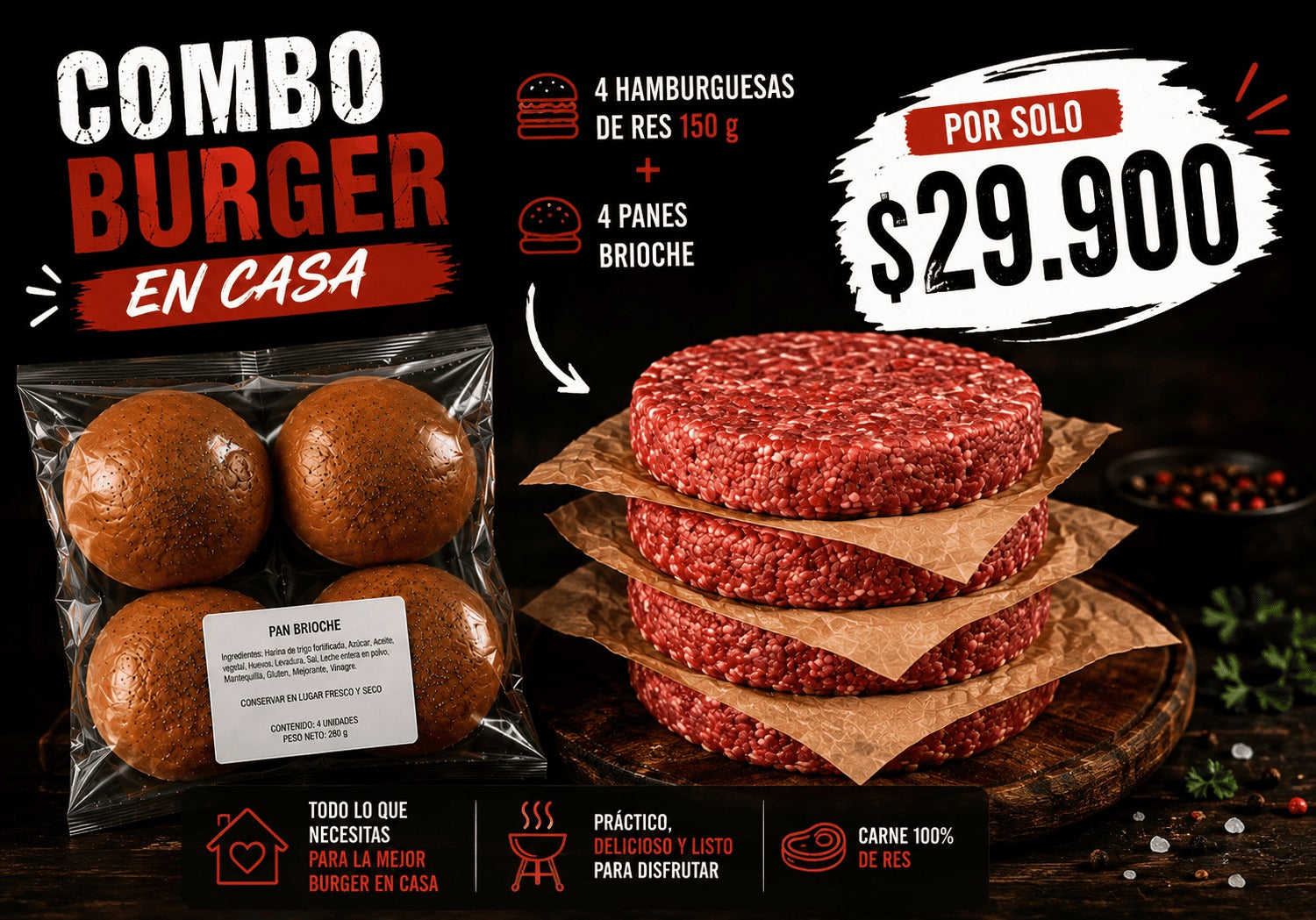 ¡COMBO BURGUER EN CASA!